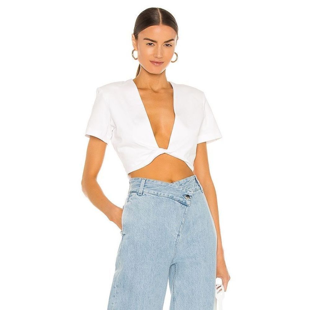 Gauge81 White Keila Front Twist Crop Casual Top 100% Cotton Short Sleeves Size L